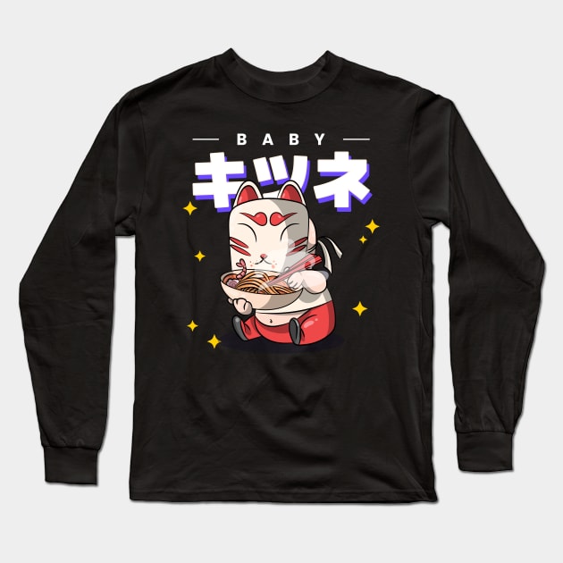 baby cat eat ramen cool design Long Sleeve T-Shirt by tedd